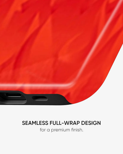 Red phone case with a seamless full-wrap design on a white background