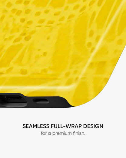 Yellow car wrap with seamless full-wrap design on a white background