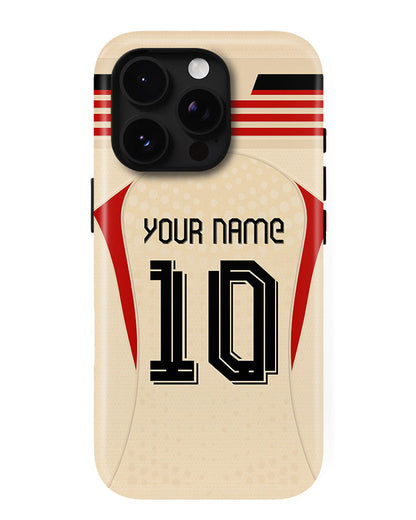 Phone case with red and black design on a white background