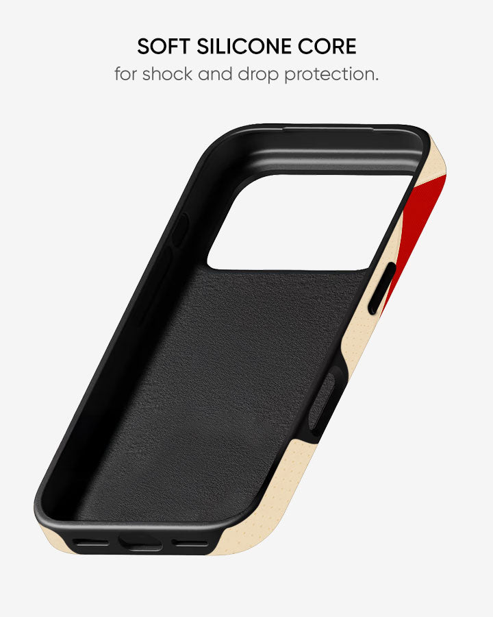 Phone case with soft silicone core for shock and drop protection on a light gray background