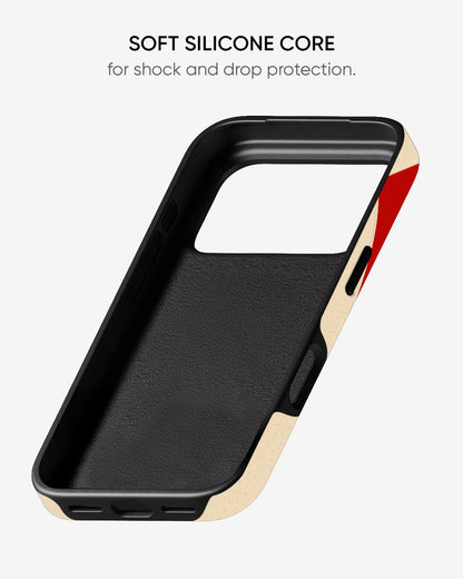 Phone case with soft silicone core for shock and drop protection on a light gray background