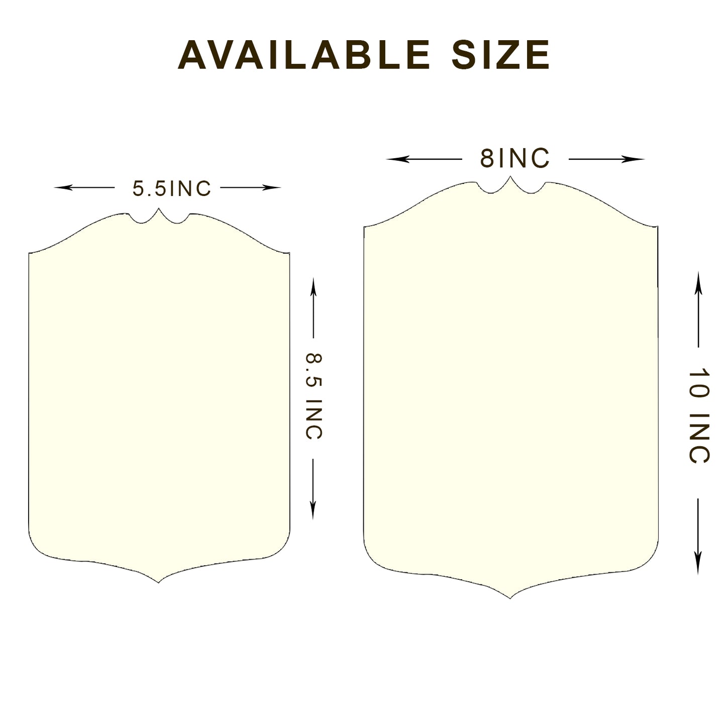Measurement chart showing dimensions of a product with text 'AVAILABLE SIZE'.