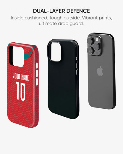 Phone case with red, black, and gray options on a white background