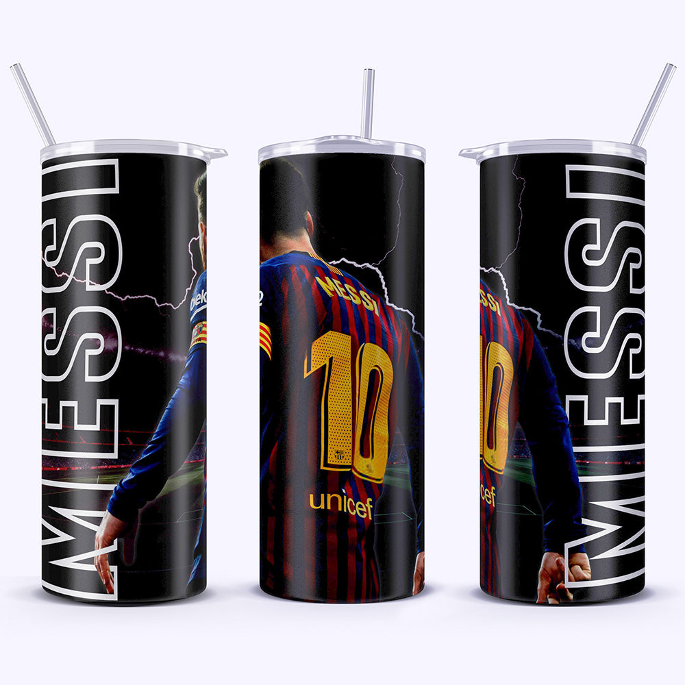 Three tumblers with a sports jersey design featuring the number 10 and 'Unicef' branding.
