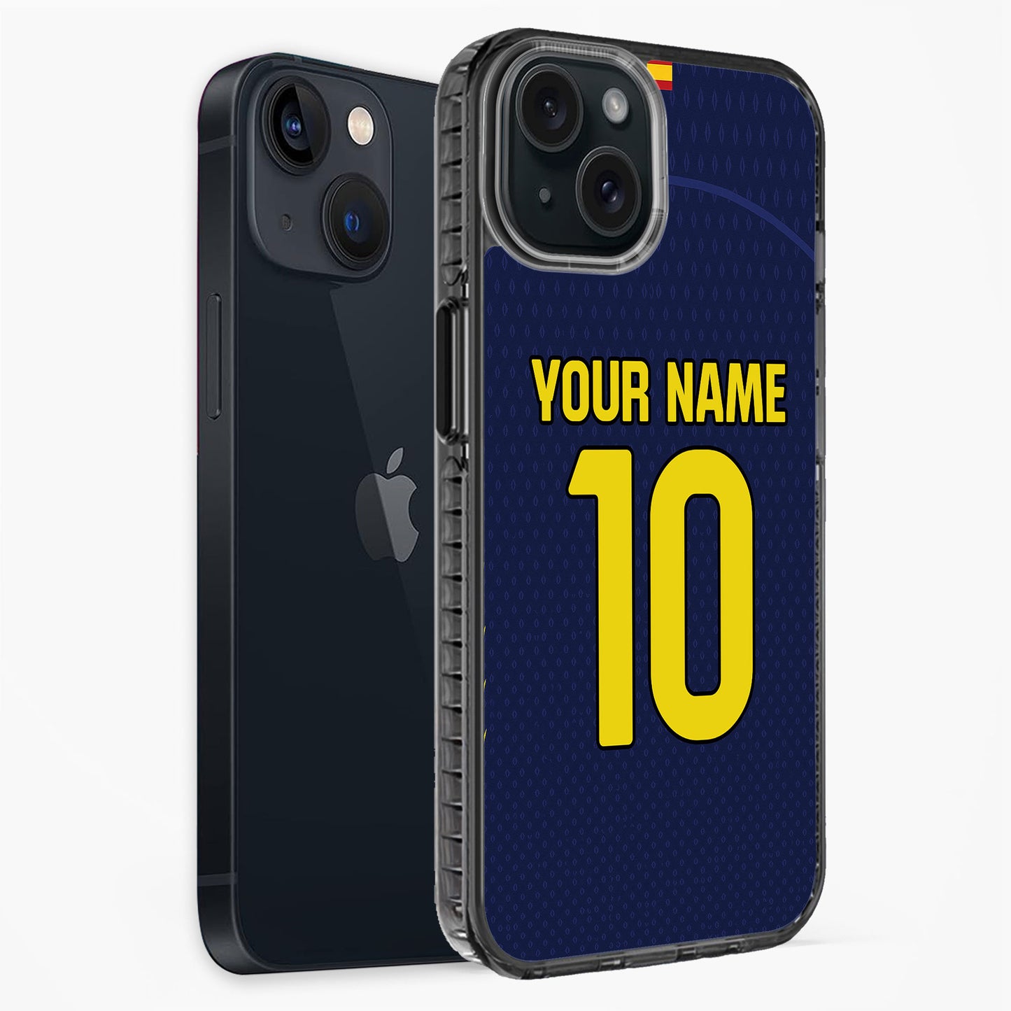 Phone case with customizable text on a white background