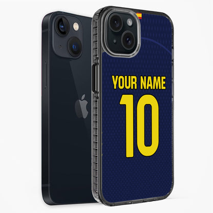 Phone case with customizable text on a white background