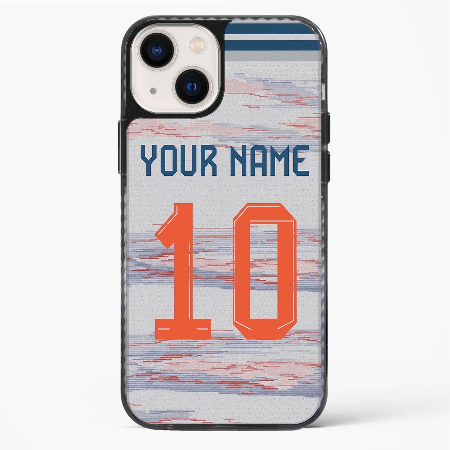 Phone case with customizable text on a abstract patterned background
