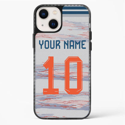 Phone case with customizable text on a abstract patterned background