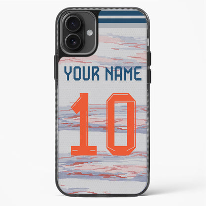Phone case with customizable text on a light background