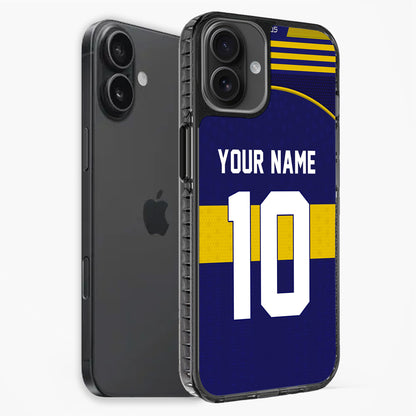 Phone case with customizable text on a white background