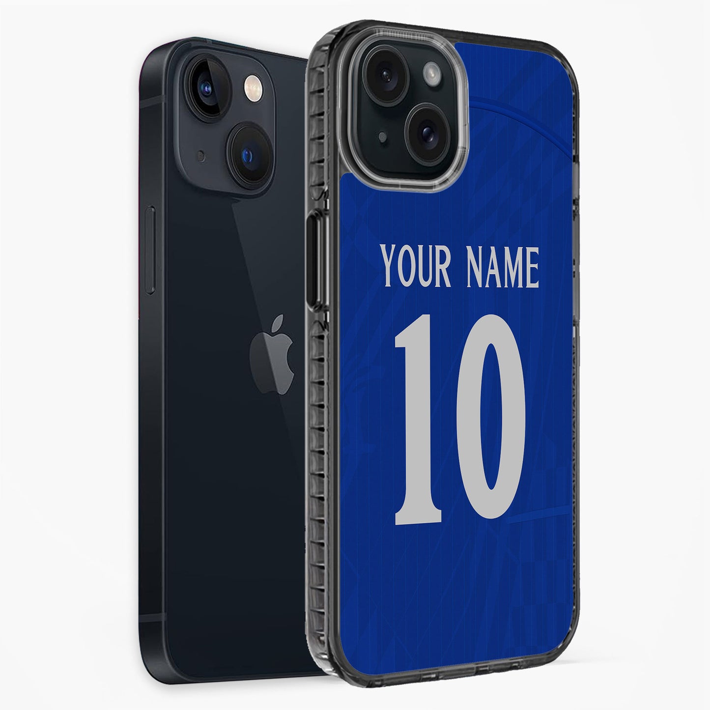Blue phone case with 'Your Name' and '10' text on a white background