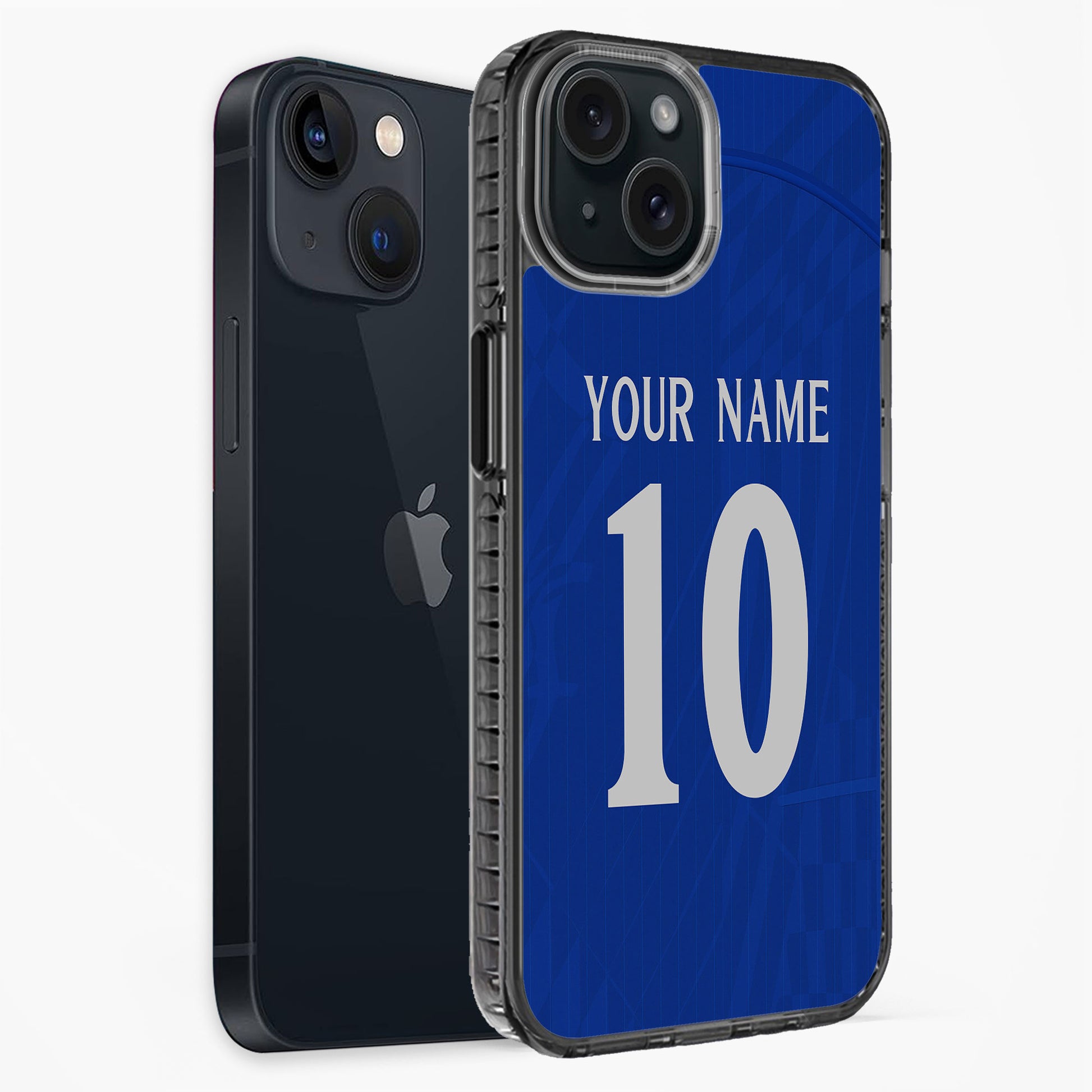 Blue phone case with 'Your Name' and '10' text on a white background