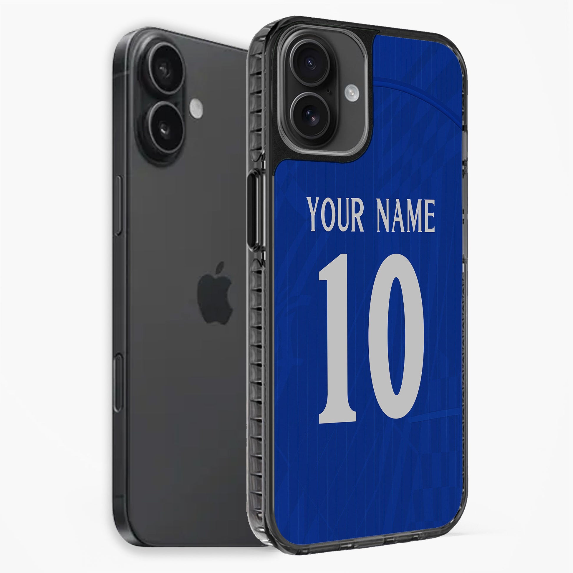 Phone case with 'Your Name' and number '10' on a blue background