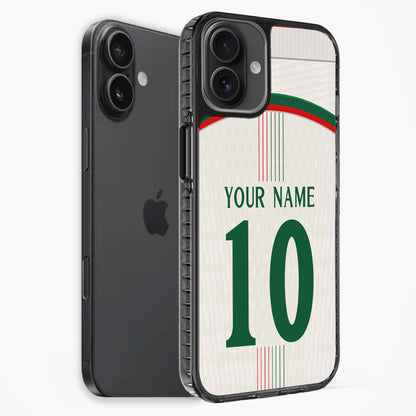 Phone case with customizable text on a white background