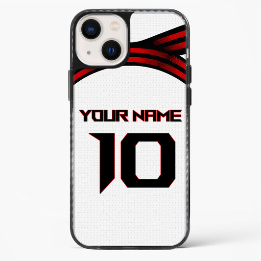 Phone case with customizable text on a white background