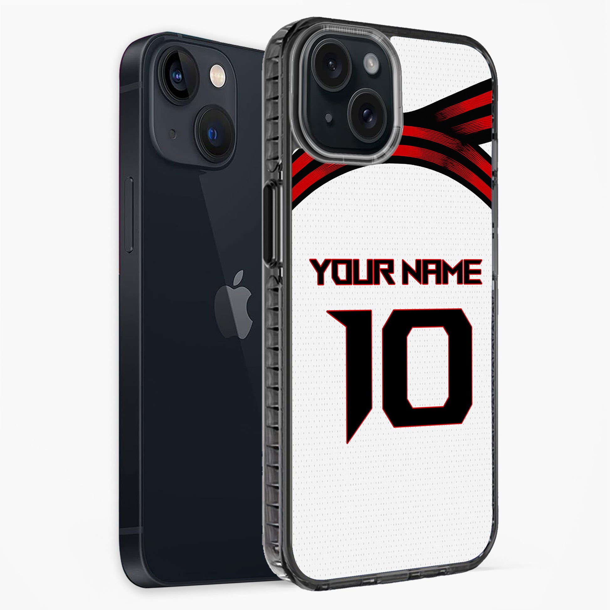 Phone case with customizable text on a white background