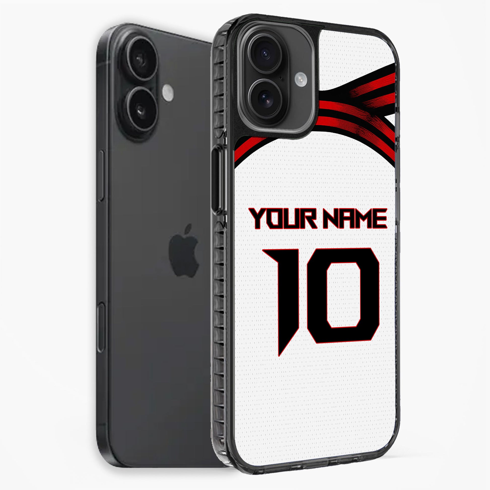 Phone case with customizable text on a white background