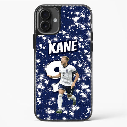 Phone case with a soccer player in a white jersey on a blue background