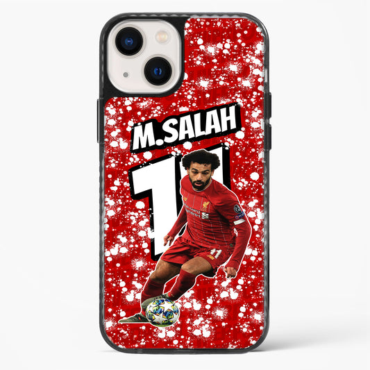 Phone case with a soccer player in a red jersey on a red background
