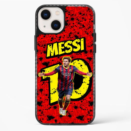Phone case with Messi design on a red background