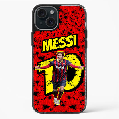 Phone case with Messi design on a red background