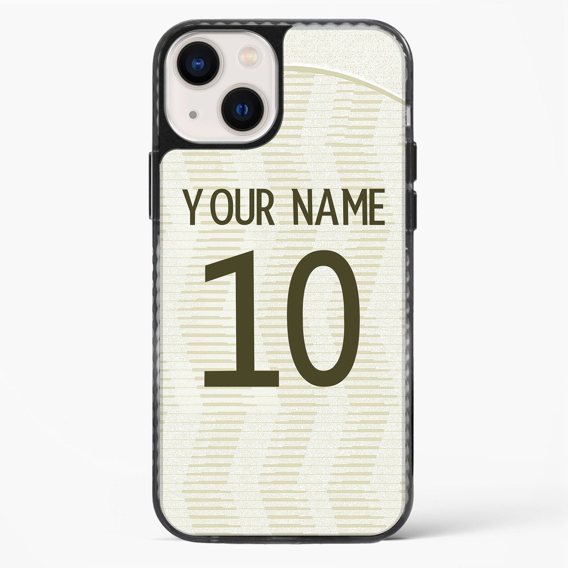 Phone case with customizable text on a light background