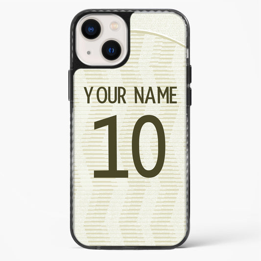 Phone case with customizable text on a light background
