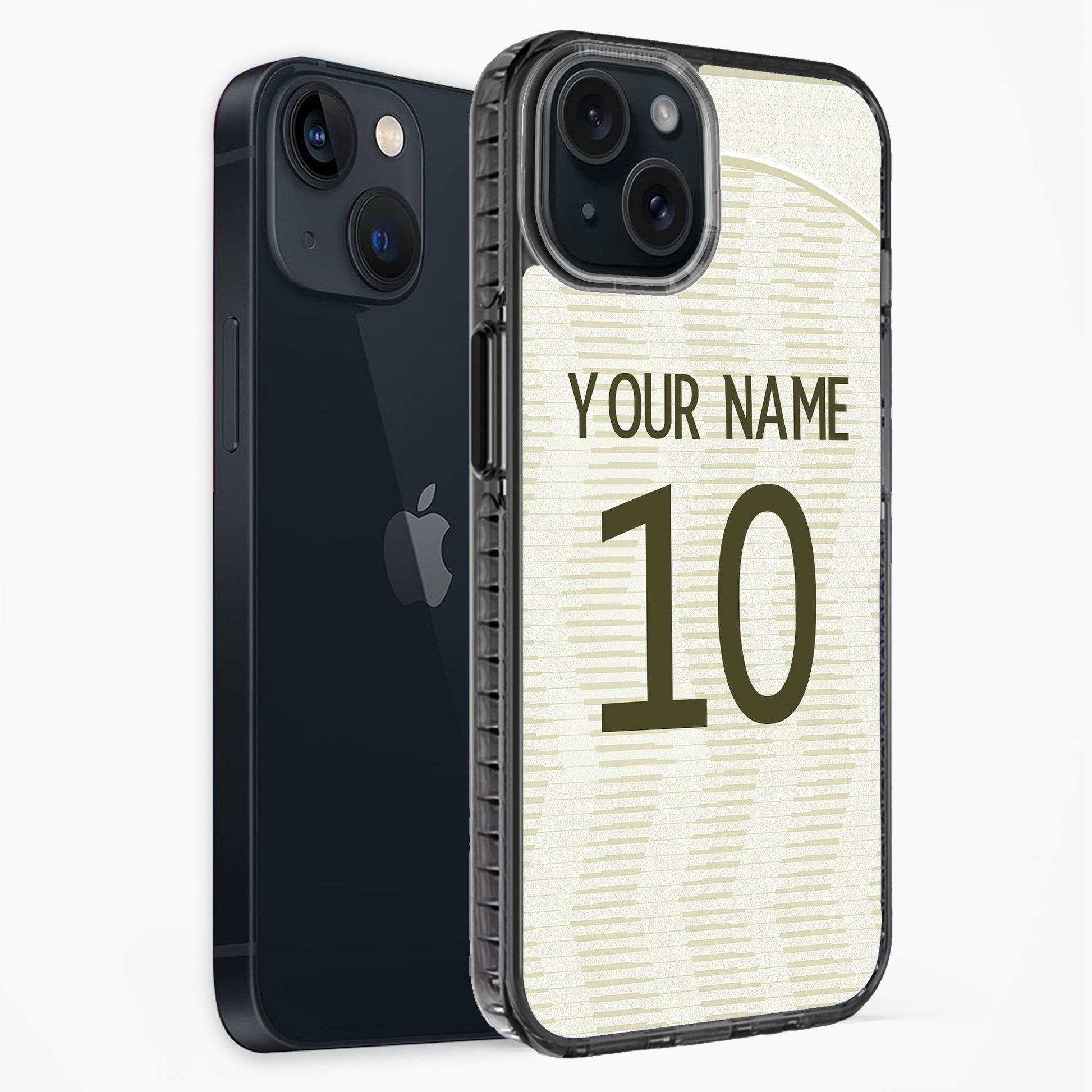 Phone case with customizable text on a white background