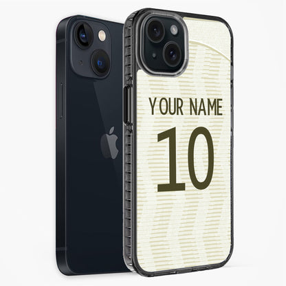 Phone case with customizable text on a white background