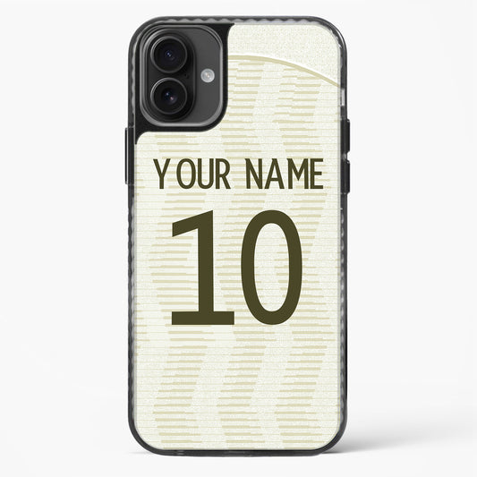 Phone case with customizable text on a white background