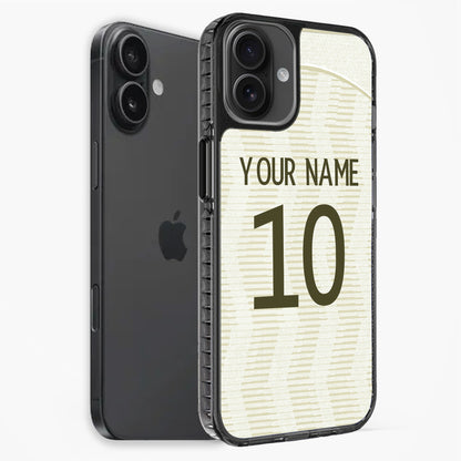 Phone case with customizable text on a white background