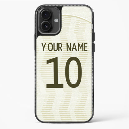 Phone case with customizable text on a white background