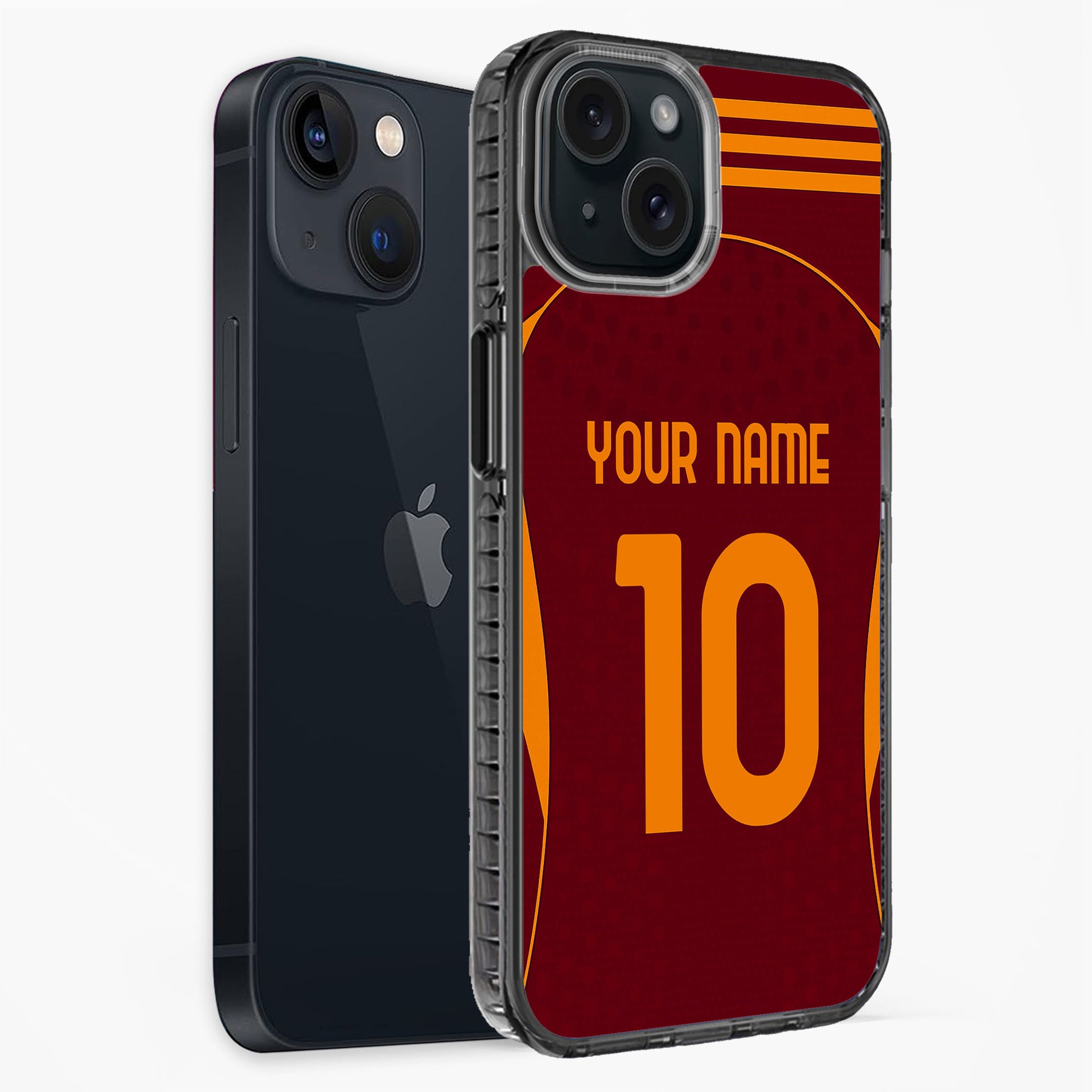 Phone case with customizable text on a white background