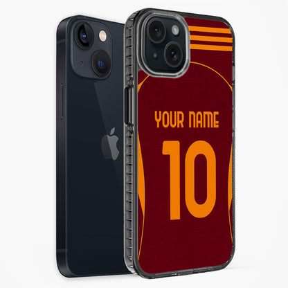 Phone case with customizable text on a white background