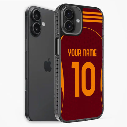 Phone case with customizable text on a white background