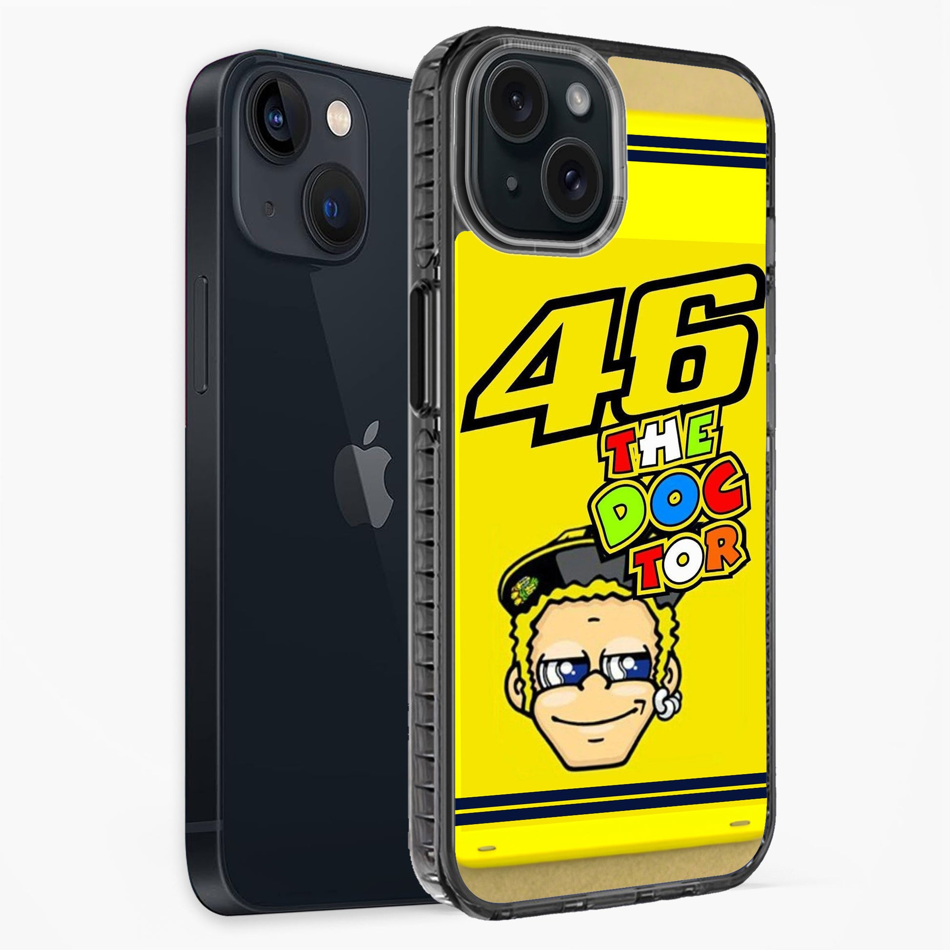 Phone case with '46 The Dogtor' design on a yellow background