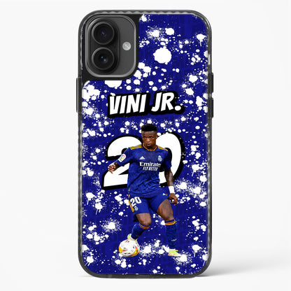Phone case with a soccer player in a blue uniform on a blue background with white splashes
