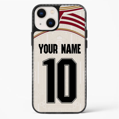 Phone case with customizable text on a white background
