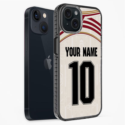 Phone case with customizable text on a white background