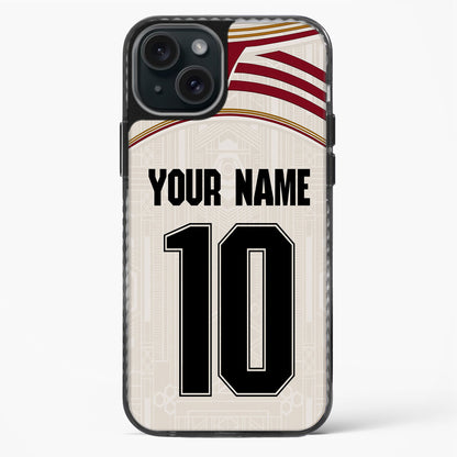 Phone case with customizable text on a white background