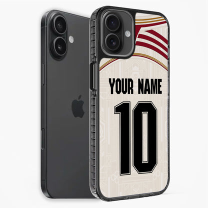 Phone case with customizable text on a white background