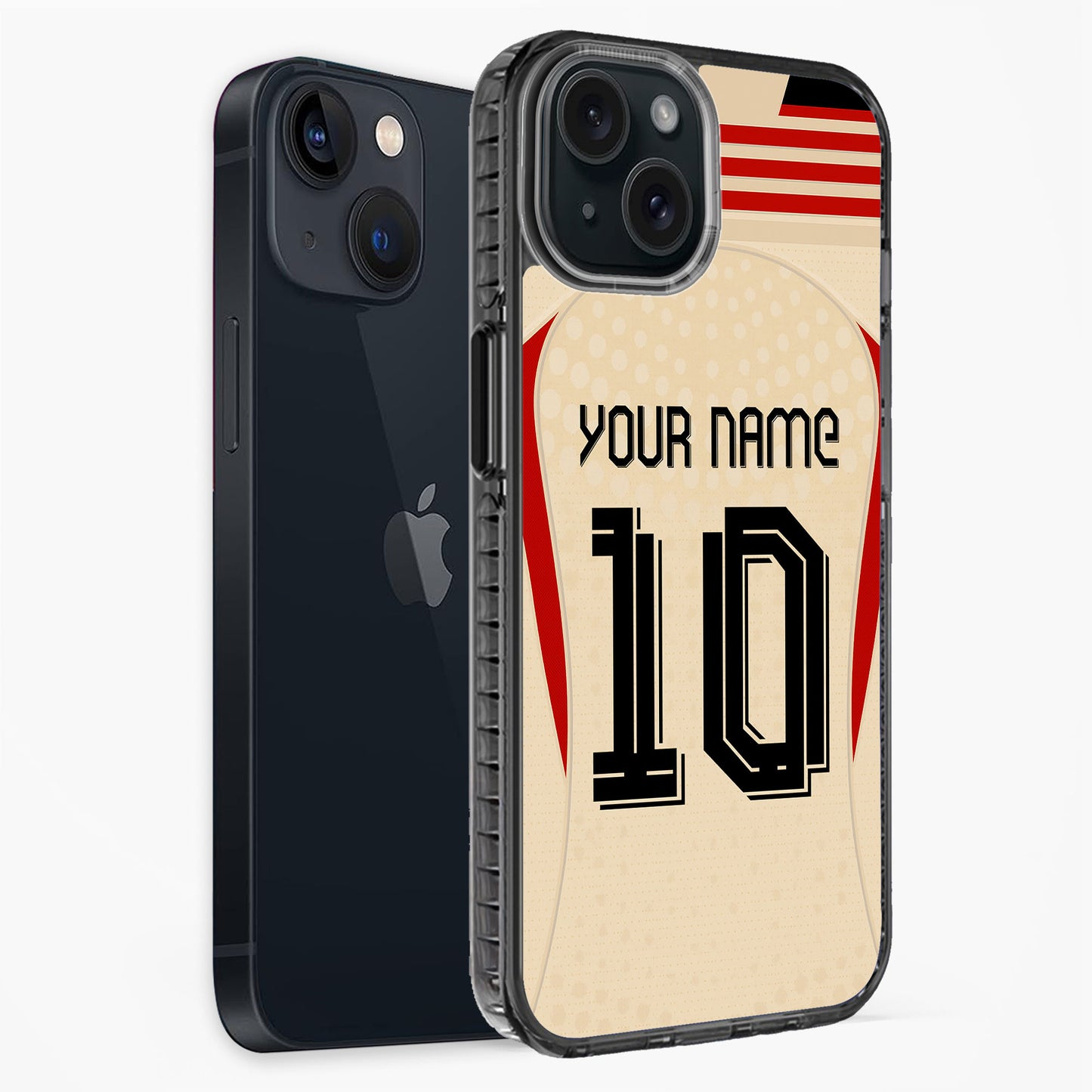 Phone case with customizable text on a white background