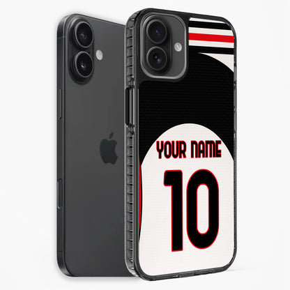 Phone case with customizable text on a white background
