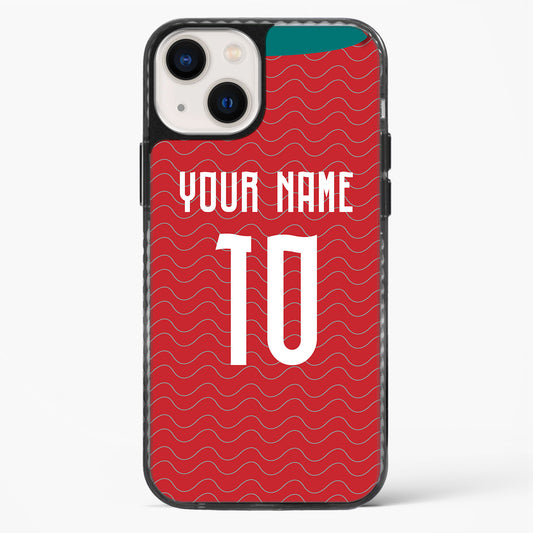 Phone case with red wavy pattern and text space for 'Your Name To'