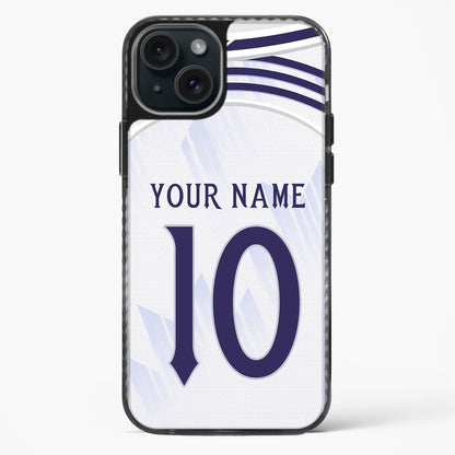 Phone case with a design of a sports jersey, featuring a number '10' and text 'Your Name'.