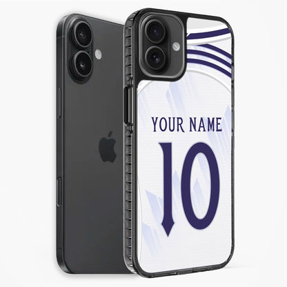 Phone case with customizable text on a white background