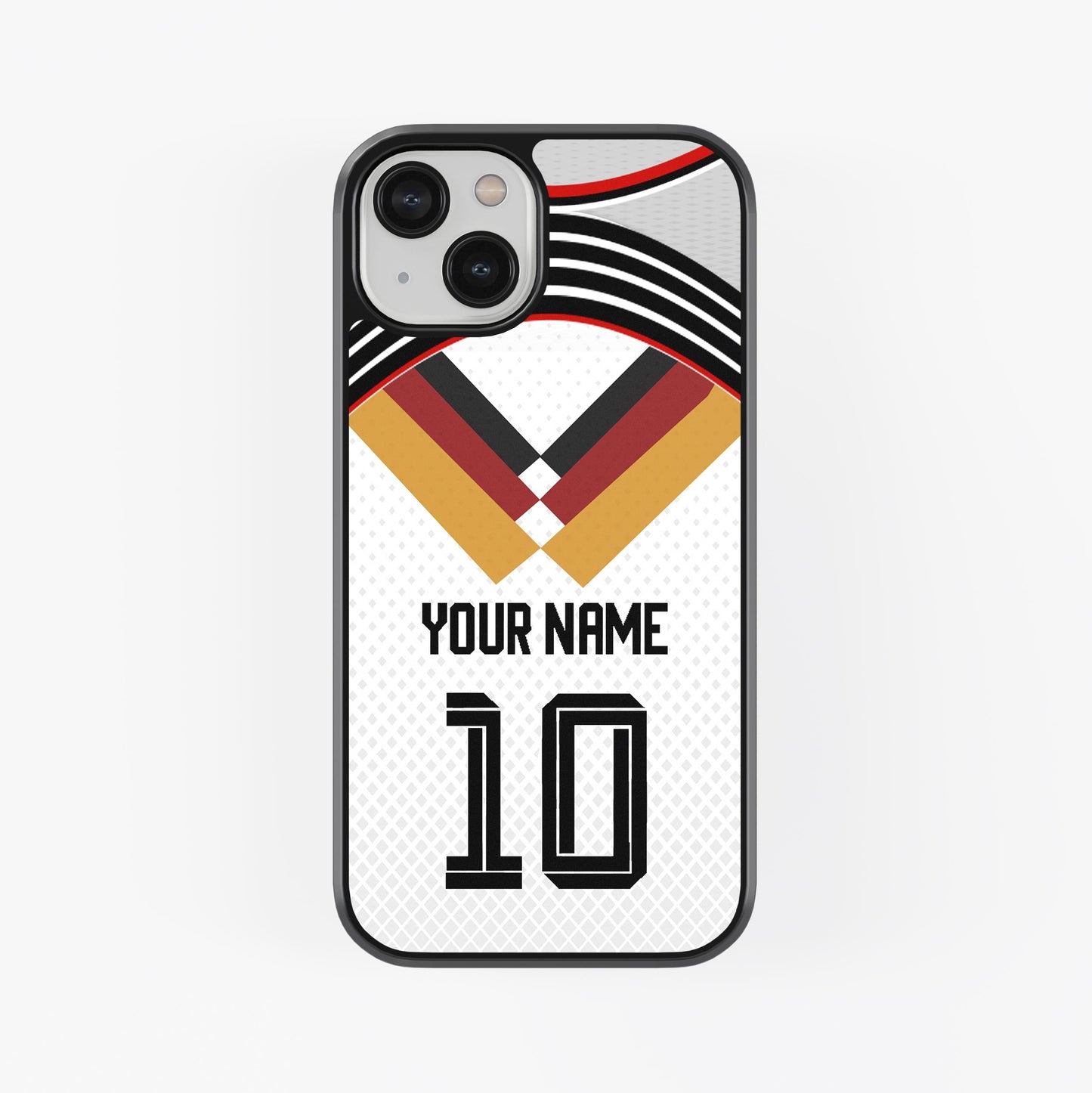 Phone case with a design of a football jersey on a white background