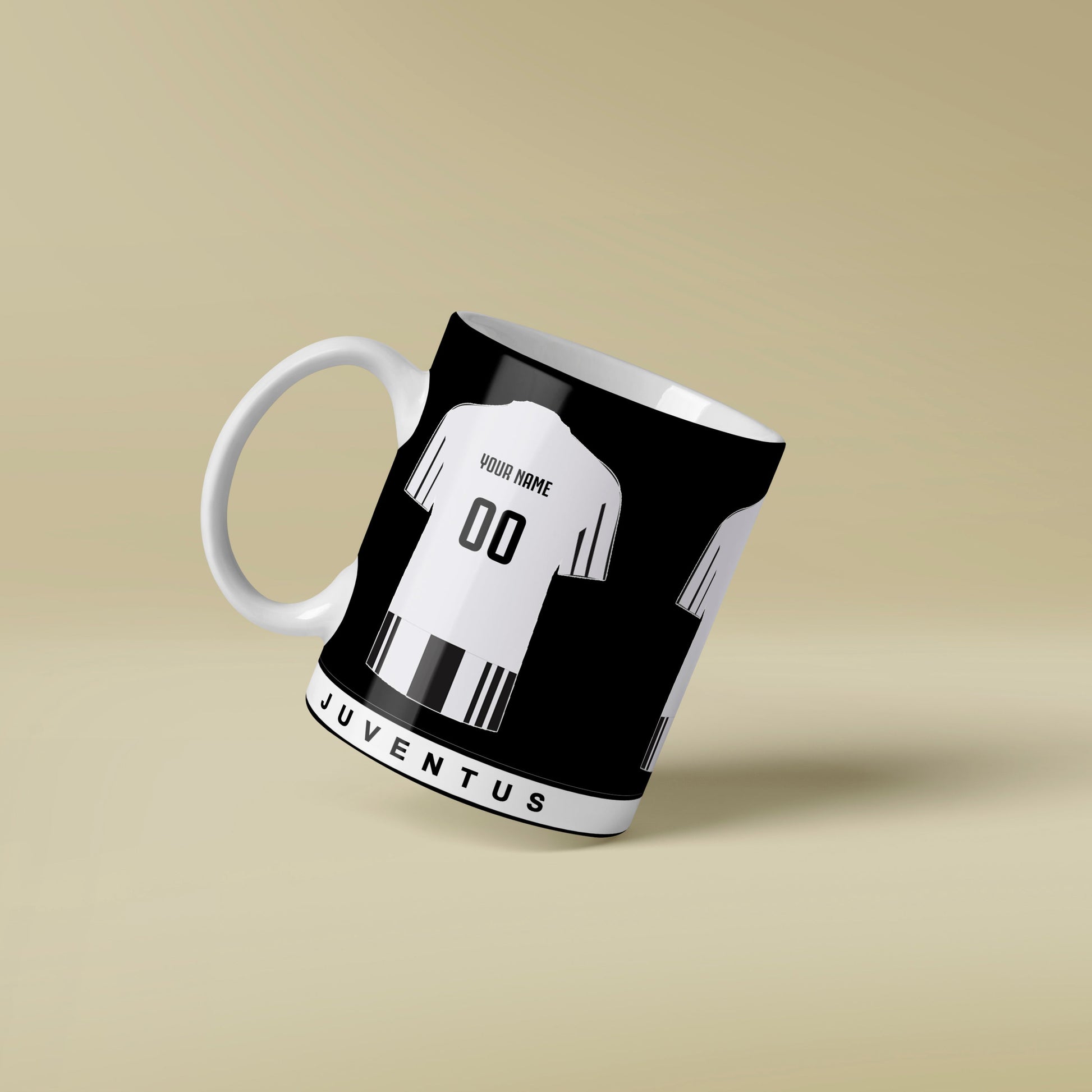 Mug with Juventus football club design on a beige background