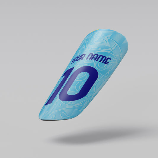 Blue cylindrical object with 'Your Name' and number '10' on a gray background