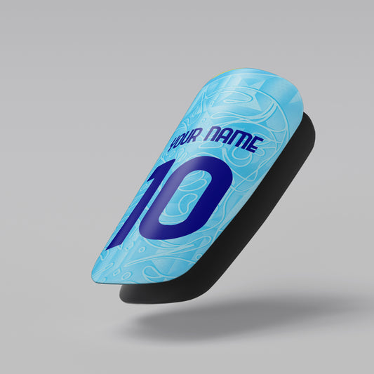 Blue sports equipment with number 10 and 'Your Name' text on a gray background